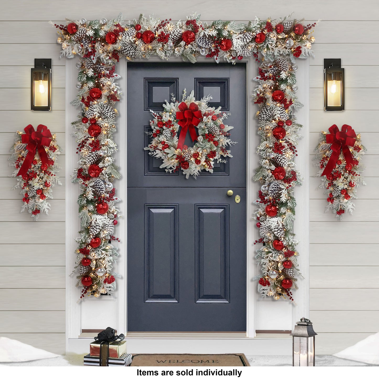 6' x 10" Battery-Operated Pre-Lit Flocked Decorated Artificial Garland