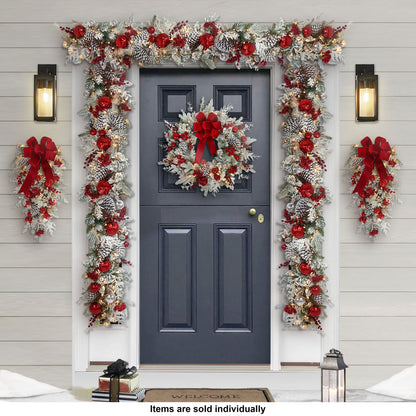 6' x 10" Battery-Operated Pre-Lit Flocked Decorated Artificial Garland