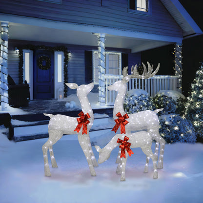 Lighted Outdoor 3-Piece Deer Family includes Buck Doe & Fawn Silver
