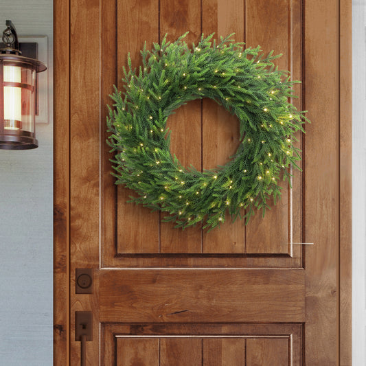 Puleo Classics Prelit Deluxe Pine Wreath - 24 in B/O Rice Lights