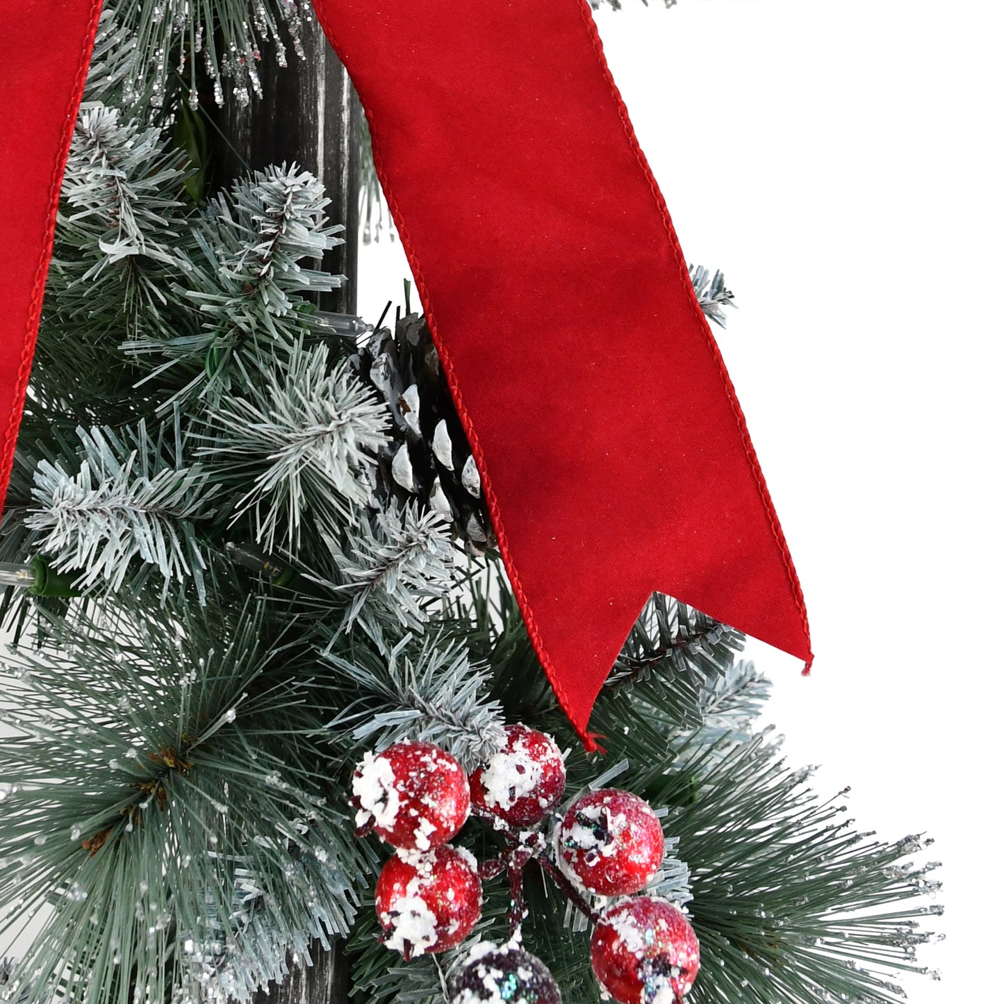 7' Lamp Post with Decorated Garland and 50 Warm White LED Lights