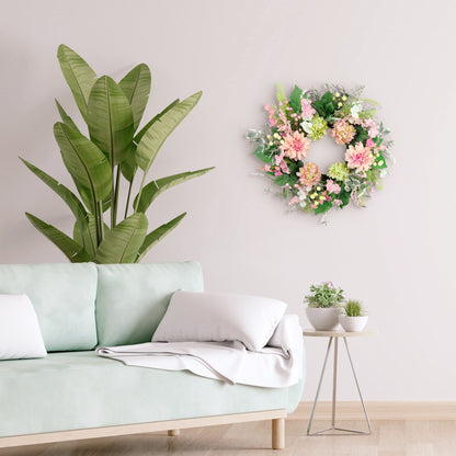 26" Artificial Hydrangea & Dahlia Floral Spring Wreath