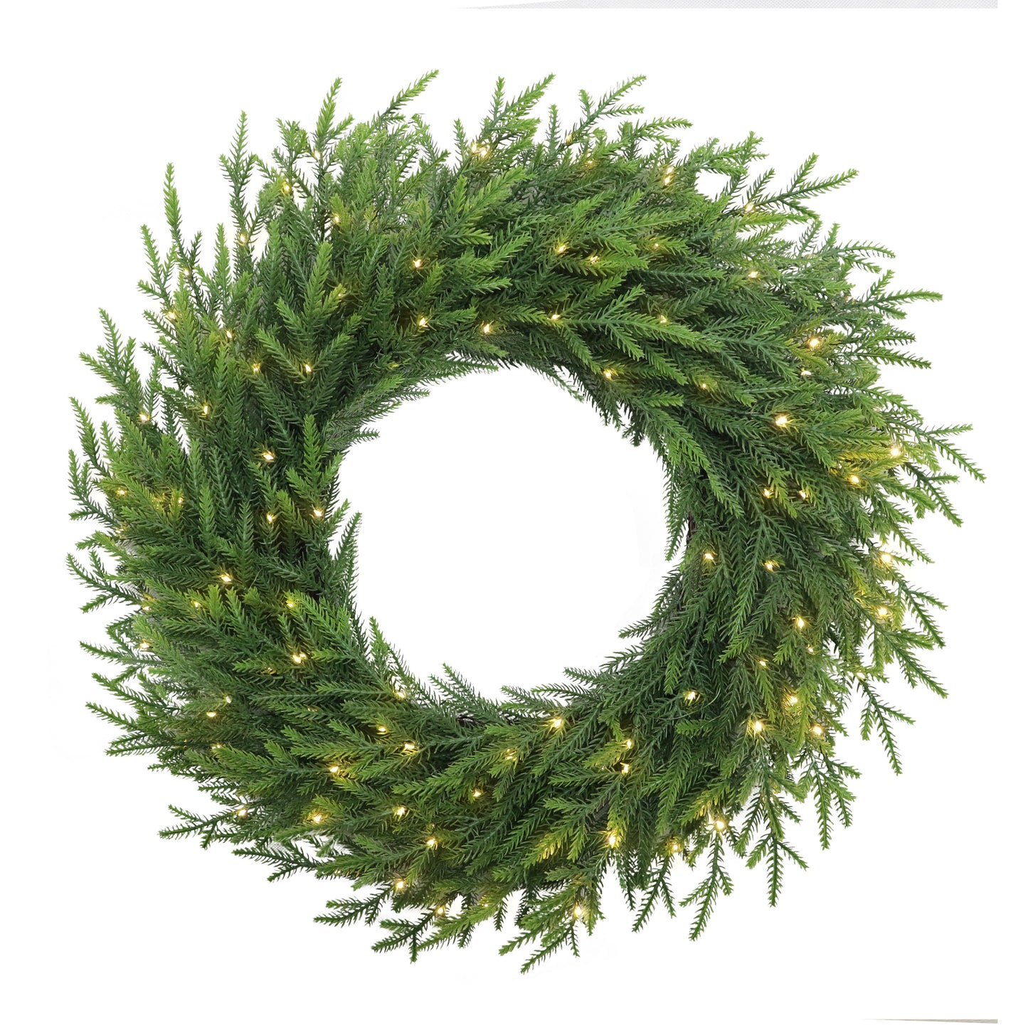 Puleo Classics Prelit Deluxe Pine Wreath - 24 in B/O Rice Lights