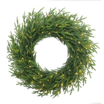 Puleo Classics Prelit Deluxe Pine Wreath - 24 in B/O Rice Lights