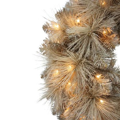 24" B/O Spruce Wreath, Glitter Accents, 110 Branch Tips, 35 Warm White LED Light, On/Off Timer