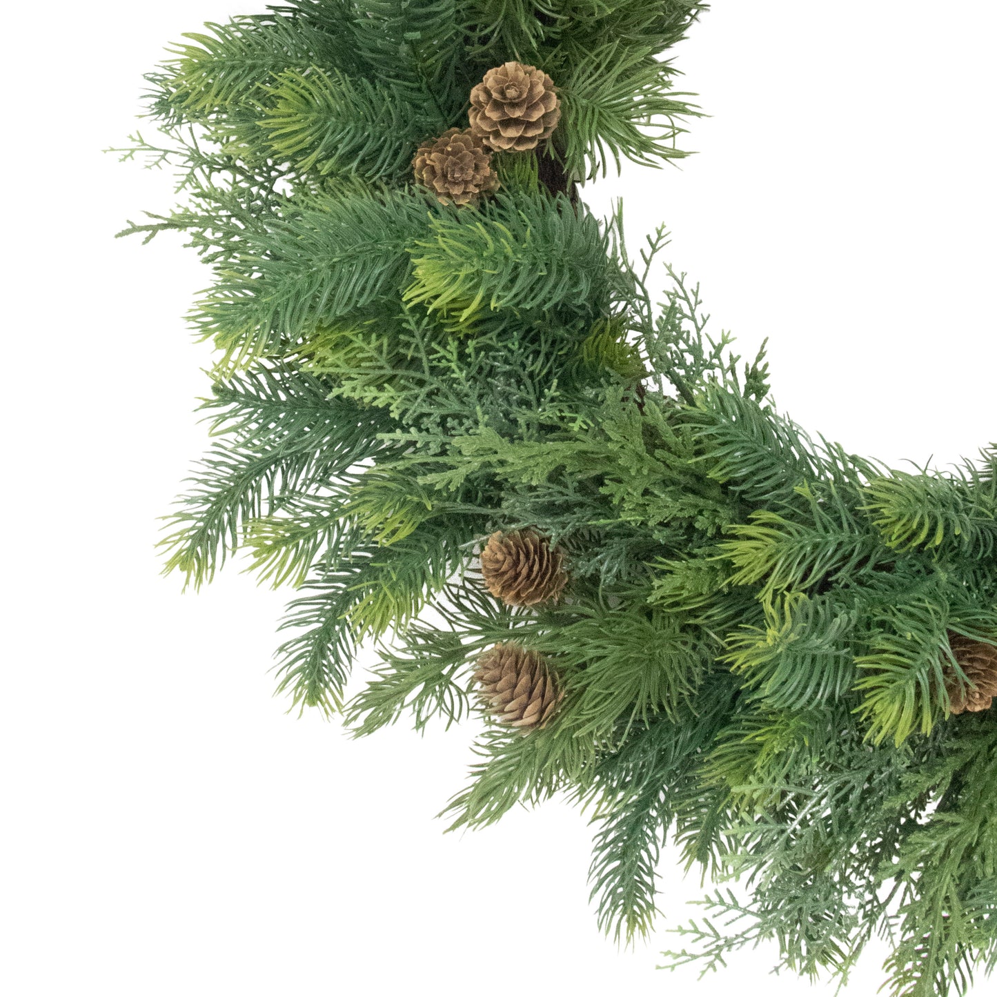 24" PE Wreath With Pinecones, 98 Branch Tips