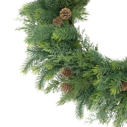 24" PE Wreath With Pinecones, 98 Branch Tips