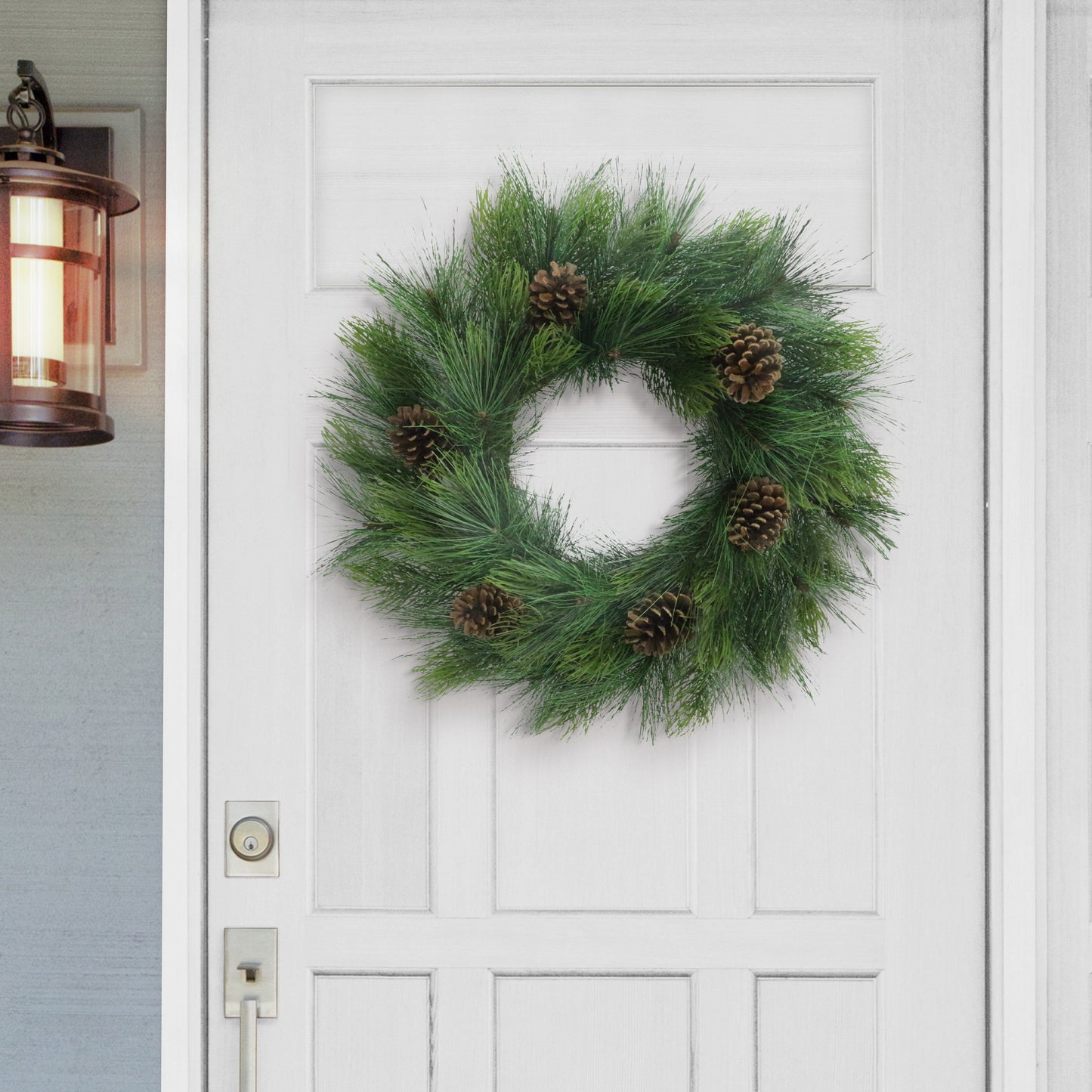 24" Hardneedle Wreath With Pinecones, 48 Branch Tips