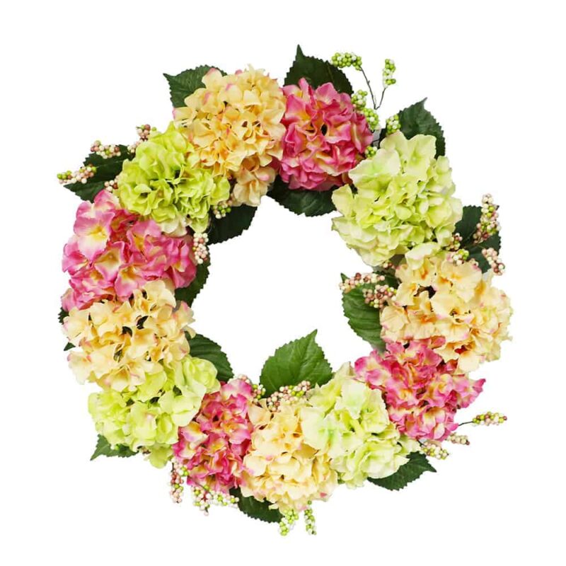 24″ Wreath with Red/Yellow Hydrangea’s – Puleo International