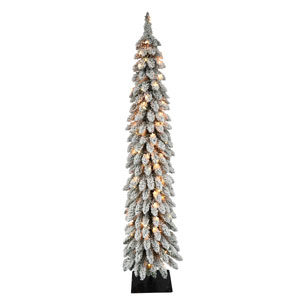 Flocked Alpine Pencil Trees – Pre-Lit – Puleo International