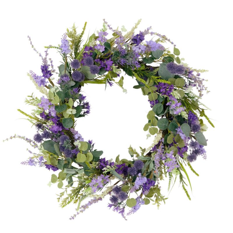 Puleo International Artificial Echinops Floral Spring Door Wreath